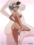  1girl 1girl 1girl alternative_bust_size areola ass back barefoot bea_(pokemon) big_breasts blonde blue_eyes breasts dark-skinned_female dark_skin erect_nipples eye_contact eyelashes feet female_only hairband high_resolution holding layerth leg_grab leg_lift looking_at_viewer looking_back nintendo nipples nude pokemon pokemon_(game) pokemon_sword_&amp;_shield pose short_hair sideboob soles source_request standing text thick_thighs thighs toes watermark wide_hips zoom_layer 