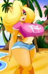  1girl activision alluring anthro bandicoot beach big_breasts blonde_hair breasts brown_skin cleavage clothed crash_bandicoot_(series) curvy eyeshadow furry green_eyes hair_over_one_eye huge_breasts legs long_hair looking_at_viewer mammal marsupial midriff navel non-nude outside pink_nails sexy shirt short_shorts shorts skin_tight slut standing stomach tawna_bandicoot thick thick_thighs tight_clothes walking wide_hips 