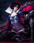  1girl black_hair breasts corset disney female female_only lera_pi looking_at_viewer partially_clothed princess_snow_white see-through short_hair sitting snow_white_and_the_seven_dwarfs solo stockings 