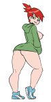  1girl 2019 ass biting_lip bottomless cartoon_network darkeros foster&#039;s_home_for_imaginary_friends frankie_foster green_eyes hoodie lip_biting looking_back no_panties ponytail red_hair redhead sideboob sneakers 