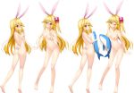  1girl 1girl :o animal_ears artist_request ass barefoot blonde blush breasts bunny_ears bunny_tail copyright_request feet grin hair_flaps hair_intakes hair_ornament hairclip heel_raised high_resolution holding holding_stuffed_animal interlocked_fingers long_hair looking_at_viewer medium_breasts missing_vagina multiple_views navel nipples nude object_hug one_eye_closed shy smile standing stuffed_animal stuffed_shark stuffed_toy tail transparent_background very_high_resolution 