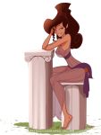  1girl breasts clothed disney dress female female_only hercules japes looking_at_viewer megara no_underwear see-through see-through_clothes see-through_dress sitting solo transparent_clothing 