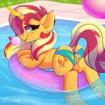  1girl anal_plug ass cutie_mark equestria_girls exposed_pussy female female_only female_unicorn friendship_is_magic horn mostly_nude my_little_pony pony pool pussy solo sunset_shimmer sunset_shimmer_(eg) swimming_pool tail unicorn 
