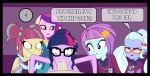 1_boy 1boy 5_girls 5girls :&gt;= adult bespectacled cum cum_in_mouth dean_cadance dean_cadance_(mlp) english_text equestria_girls fellatio friendship_is_magic glasses male/female multiple_girls my_little_pony oral penis_in_mouth princess_cadance school_uniform sour_sweet speech_bubbles sugarcoat sunny_flare twilight_sparkle twilight_sparkle_(mlp) wall_clock young_adult
