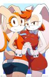  1girl 2_girls aged_up anthro big_breasts bow bowtie breast brown_eyes bunny cream_the_rabbit female_focus female_only furry hips holding_hands kojiro-brushard lagomorph lagomorph_humanoid large_ass looking_at_viewer original_character rabbit red_hair sega sonic_the_hedgehog_(series) sugar_the_rabbit tan_fur white_fur white_hair 