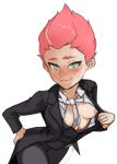  1girl 1girl 1girl amanda_o&#039;neill breasts crossdressing flashing formal green_eyes hand_on_ass high_resolution little_witch_academia multicolored_hair neck_tie nipples orange_hair polyle red_hair reverse_trap suit tailcoat tomboy two-tone_hair 