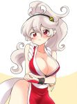  1girl 1girl alternate_hairstyle arms_under_breasts bare_shoulders big_breasts blush breasts can&#039;t_be_this_cute cleavage corrin_(fire_emblem) corrin_(fire_emblem)_(female) cosplay eromame fatal_fury fire_emblem fire_emblem_fates hair_between_eyes hair_ornament hairband japanese_clothes long_hair looking_at_viewer nintendo no_bra no_panties pelvic_curtain pointy_ears ponytail red_eyes revealing_clothes sash shiranui_mai shiranui_mai_(cosplay) silver_hair simple_background standing super_smash_bros. the_king_of_fighters 