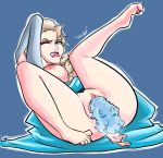  1girl barefoot breasts dildo dildo_in_vagina dress elsa elsa_(frozen) exposed_breasts female female_only frozen_(movie) ice_dildo no_panties one_eye_closed partially_clothed solo upskirt vaginal vaginal_insertion vaginal_object_insertion 
