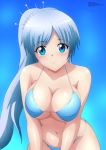  1girl alluring bikini blue_eyes female female_only light_blue_underwear long_hair looking_at_viewer mostly_nude nipples rwby solo standing weiss_schnee zel-sama 