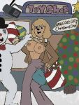  assisted_exposure big_breasts blonde_hair breasts christmas glasses shirt_lift shock snowman surprise surprised tagme 