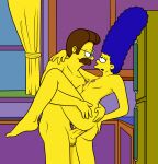  ass breasts cheating_wife erect_nipples erect_penis glasses huge_penis leg_lift marge_simpson ned_flanders nude the_simpsons thighs vaginal 