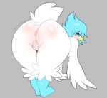 1girl 1girl all_fours anthro anus ass beak bent_over blush genitals high_res looking_at_viewer membrane_(anatomy) nintendo nude pok&eacute;mon_(species) pokemon presenting presenting_hindquarters pukemilked pussy quaxly smile video_games webbed_feet