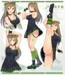  1girl 1girl :d :o alternative_bust_size armpits arms_up ass bangs big_breasts black_dress black_footwear black_gloves blush bow breasts brown_hair character_name choker clavicle ddal double_bun dress eyebrows_visible_through_hair fingerless_gloves fishnets girls_frontline gloves graph_paper green_bow green_eyes hair_between_eyes hair_bow hair_ornament high_resolution horizontal-striped_legwear horizontal_stripes impossible_clothes impossible_dress innie kneehighs leg_lift long_hair looking_at_viewer mary_janes mismatched_legwear multiple_views nopan one_arm_up open_mouth paipan parted_lips pussy rfb_(girls_frontline) shoes short_dress sidelocks smile socks split standing standing_on_one_leg standing_split stretch striped striped_legwear sweat tareme thighs third-party_edit uncensored vertical-striped_legwear vertical_stripes very_high_resolution 