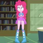  1girl blue_eyes boots clothed equestria_girls female female_only flashing friendship_is_magic indoors long_hair my_little_pony no_panties no_panties_under_skirt pink_hair pinkie_pie pinkie_pie_(mlp) pussy skirt skirt_lift solo standing thigh_gap 