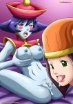  2_girls blue_skin capcom darkstalkers green_eyes lei_lei palcomix sisters tongue_out yuri_haven zombie 