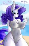 1girl absurd_res anthro beach big_breasts breasts cleavage clothed clothing equid friendship_is_magic furry high_res horn huckser mammal my_little_pony nipples pussy rarity_(mlp) seaside swimwear translucent unicorn 