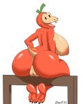 1girl 1girl absurd_res anthro anus areola ass big_ass big_breasts breasts feet fuecoco genitals high_res huge_breasts looking_at_viewer looking_back multicolored_body nintendo nipples nude open_mouth pok&eacute;mon_(species) pokemon pussy sitting two_tone_body video_games zp92