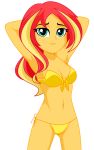  1girl bra equestria_girls female female_only friendship_is_magic long_hair looking_at_viewer mostly_nude my_little_pony panties side-tie_panties solo standing sunset_shimmer sunset_shimmer_(eg) white_background yellow_bra yellow_panties 