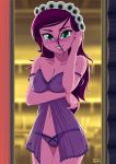  1girl breasts equestria_girls female female_only friendship_is_magic gloriosa_daisy green_eyes long_hair looking_at_viewer mostly_nude my_little_pony nightgown no_bra panties see-through see-through_clothes solo standing transparent_clothing uotapo 