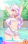  1girl 2016 abs armpits belly_button bikini clothes diamond_tiara_(mlp) female female_only friendship_is_magic hair_over_one_eye hands_behind_head humanized long_hair maniacpaint midriff my_little_pony navel open_mouth outdoor outside patreon small_breasts solo standing standing_in_water swimming_pool swimsuit tiara web_address web_address_with_path young 