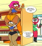 3_girls big_ass breasts butt_suffocated carrying dialogue drupe enid enid_mettle hands_on_ass human_shannon human_version legs looking_at_another ok_k.o.!_let&#039;s_be_heroes pyramid_(artist) shannon_boxman sitting_on_person surprise voluptuous yuri