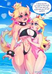  2_girls bowsette breast_grab breasts female_only huge_breasts lotion princess_peach super_mario_bros. 