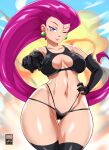  1girl bayeuxman big_breasts breasts female_only high_res high_resolution humans_of_pokemon jessie_(pokemon) long_hair mature mature_female musashi_(pokemon) nintendo patreon patreon_paid patreon_reward pokemon pokemon_(anime) red_hair solo_female solo_focus team_rocket 