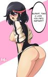  1girl 1girl 1girl areola ass bigdead93 breasts female_only high_resolution kill_la_kill large_ass looking_at_viewer looking_back matoi_ryuuko nipples speech_bubble text 