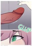  ambiguous_gender anthro blush close-up digital_media_(artwork) duo erection furry hair high_res male pink_hair signature simple_background strawberrypunchz swallowing twitching 
