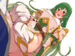  1boy 1girl bangs big_breasts blush boris_(noborhys) breasts cowgirl_position erinys_(fire_emblem) fire_emblem fire_emblem:_genealogy_of_the_holy_war fire_emblem_heroes green_eyes green_hair grinding high_res long_hair looking_at_viewer male/female nintendo open_mouth penis smile stockings straddling straight thigh_sex thighs white_legwear 