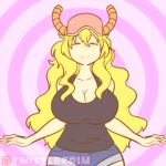  1:1_aspect_ratio 1girl areola baseball_cap belly big_breasts black_shirt black_tank_top blonde bouncing_breasts breast_drop breasts cap cleavage closed_eyes curvaceous denim denim_shorts dragon_horns female_only flashing gif green_eyes half-closed_eyes hat heterochromia horns huge_breasts kobayashi-san_chi_no_maidragon large_areolae large_filesize long_hair looking_at_viewer midriff miss_kobayashi&#039;s_dragon_maid multicolored_eyes navel nipples no_bra presenting quetzalcoatl_(dragon_maid) shirt shirt_lift short_shorts shorts smile smooth_animation stomach tank_top thick_thighs thighs twistedgrim undressing very_long_hair wide_hips yellow_eyes 