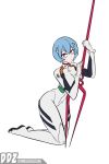 1girl a10_nerve_clips clothed dankodeadzone female female_only kneel lance_of_longinus looking_at_viewer neon_genesis_evangelion on_knees plugsuit red_eyes rei_ayanami short_hair solo_female white_background