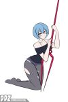 1girl clothed dankodeadzone female female_only kneel lance_of_longinus looking_at_viewer neon_genesis_evangelion on_knees red_eyes rei_ayanami short_hair solo_female white_background