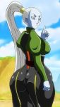  1girl anime ass blue_skin clothing dragon_ball dragon_ball_super female_only huge_ass vados 