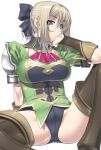  1girl 1girl alluring alternate_costume big_breasts blonde_hair blue_eyes boots breasts cassandra_alexandra covered_erect_nipples gloves kansuke neck_tie pink_neckwear silf simple_background soul_calibur soulcalibur_ii spread_legs stockings thigh_high_boots voluptuous 