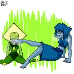  1girl 2019 2_girls blonde_hair blue_clothes blue_eyes blue_skin blue_skirt blush dress evilgirl feet feet_up female_only foot_fetish foot_focus foot_lick foot_worship green_background green_eyes green_hair green_skin grin happy lapis_lazuli_(steven_universe) looking_down open_mouth peridot_(steven_universe) short_hair sitting size_difference skirt smell smelling smelly_feet smile sniff sniffing sniffing_feet steam steven_universe sweat sweating sweaty tongue tongue_out worship yuri 