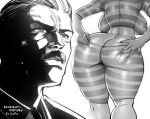  1boy 1girl 1girl ass ass_cleavage big_ass big_breasts breasts butt_crack character_request clothed_female gofa grabbing_own_ass greyscale high_res huge_ass male male/female mature monochrome moustache prison_school shiny_clothes shiny_skin shiraki_meiko solo_female striped striped_clothing striped_legwear stripes tagme teen thick_thighs thighs tight_clothing tight_pants 