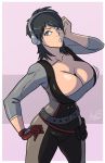  assassin&#039;s_creed axel-rosered big_breasts black_hair breasts confused headphones rebecca_crane 