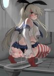  ass_focus ass_grab black_panties censored embarrassed excited exposed_anus kantai_collection looking_at_viewer looking_back panties_aside panty_pull presenting_anus shimakaze_(kantai_collection) spread_anus spread_ass squatting striped_legwear urinating 