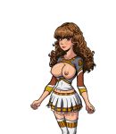 akabur bare_midriff breasts breasts_exposed breasts_outside cheerleader_outfit gryffindor_house harry_potter hermione_granger hourglass_figure schoolgirl shirt_pulled_down transparent_background witch_trainer