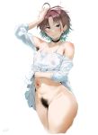  aqua_eyes female_only female_pubic_hair huge_ass lifted_by_self looking_at_viewer no_bra no_panties short_hair transparent_clothing uncensored 