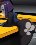  1_girl 1girl ambiguous_background artist_request ass bent_over female female_only forehead_jewel high_resolution pussy raven_(dc) short_hair solo teen_titans torn_clothes 