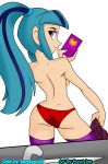 1girl equestria_girls female female_only friendship_is_magic long_hair looking_at_viewer mostly_nude my_little_pony no_bra older older_female painted_nails panties ponut_joe ponytail red_panties selfpic smartphone solo sonata_dusk sonata_dusk_(eg) standing stockings topless white_background young_adult young_adult_female young_adult_woman