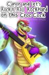  1boy 2020 5_fingers absurd_res alligator alligatorid anthro crocodile crocodilian dialogue english_text fingers five_nights_at_freddy&#039;s five_nights_at_freddy&#039;s:_security_breach gay genitals green_scales guitar hair half-closed_eyes hi_res long_tail long_tongue male male_only mohawk_(hairstyle) montgomery_gator_(fnaf) muscle muscular muscular_male musical_instrument open_mouth penis playing_guitar playing_music plucked_string_instrument presenting presenting_penis purple_eyes red_hair reptile saliva saliva_on_tongue scales scalie sharp_teeth slit solo star_glasses string string_instrument tail text thekinkybear tongue tongue_out video_games yaoi 