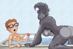  american_dad bath bathtub big_ass big_penis boner crossover gorilla human_on_feral imminent_sex shocked steve_smith surprised tarzan terk 