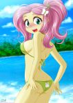  1girl ass bikini blush bra equestria_girls female female_only fluttershy fluttershy_(mlp) friendship_is_magic long_hair looking_at_viewer mostly_nude my_little_pony outdoor outside panties sideboob solo standing uotapo 