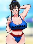 1girl bedaxe chichi cleavage dragon_ball dragon_ball_z female_only huge_breasts swimsuit