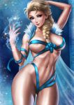  1girl alluring blonde_hair blue_eyes braid breasts dandon_fuga elsa elsa_(frozen) female female_abs female_only frozen_(movie) long_hair mostly_nude no_bra no_panties painted_nails shiny shiny_skin solo standing strategically_covered 