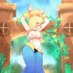  1:1_aspect_ratio 1girl artist_name belly_dancer big_breasts blonde bouncing_breasts breasts c_starlett closed_eyes dancing detailed_background female_focus female_only female_solo gif hair_over_one_eye long_hair mario_(series) nipples pink_nipples rosalina_(mario) solo_focus super_mario_bros. swaying_breasts swaying_hips tied_hair topless 