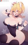  1girl bowser bowsette breasts female_only genderswap huge_breasts humanized looking_at_viewer nintendo solo_female super_mario_bros. wide_hips wink 